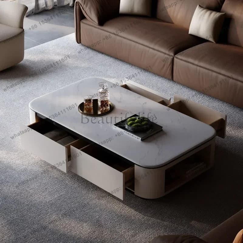 LD Modern Luxury Side Table Living Room Writing Moving Drawers Organizer Coffee Table Storage Couchtisch   Furniture