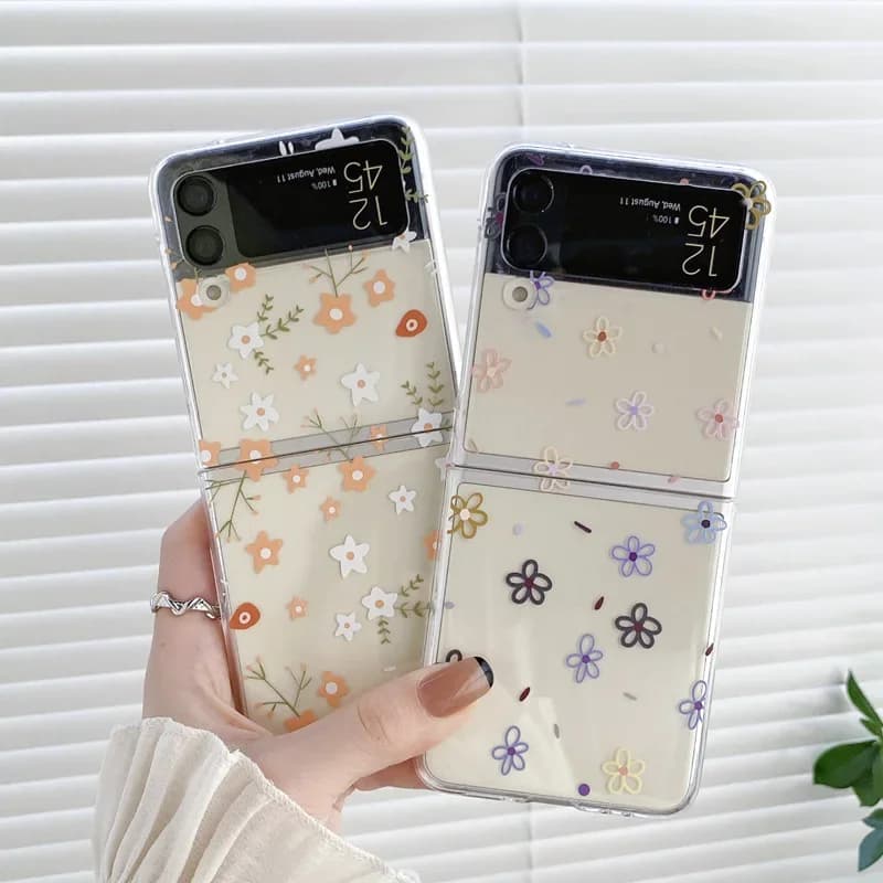 Fashion Floral Transaprent Case for Samsung Galaxy Z Flip 8 4 6 ZFlip 5 ZFlip7 Flower Clear Cover for Samsung ZFlip 3 Fundas