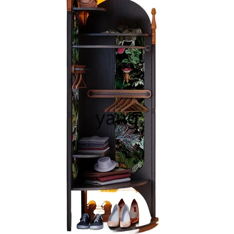 LTT solid wood coat rack retro living room corner medieval black ash wood storage cabinet hanger