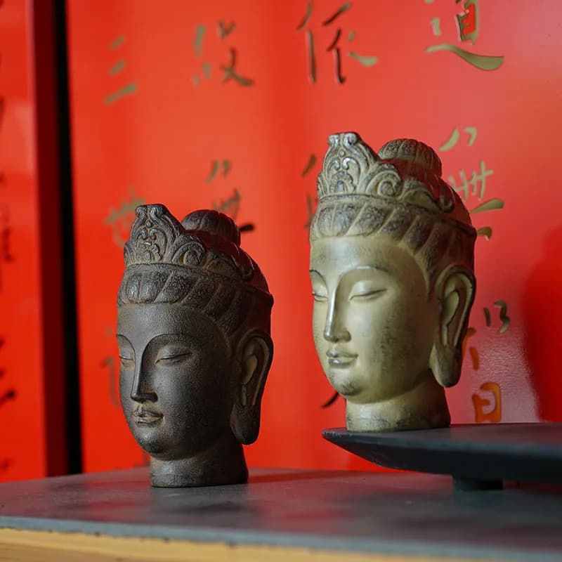 Cz retro buddha head ornament - zen-inspired desktop decoration for study, tea room, villa garden, and courtyard landscaping