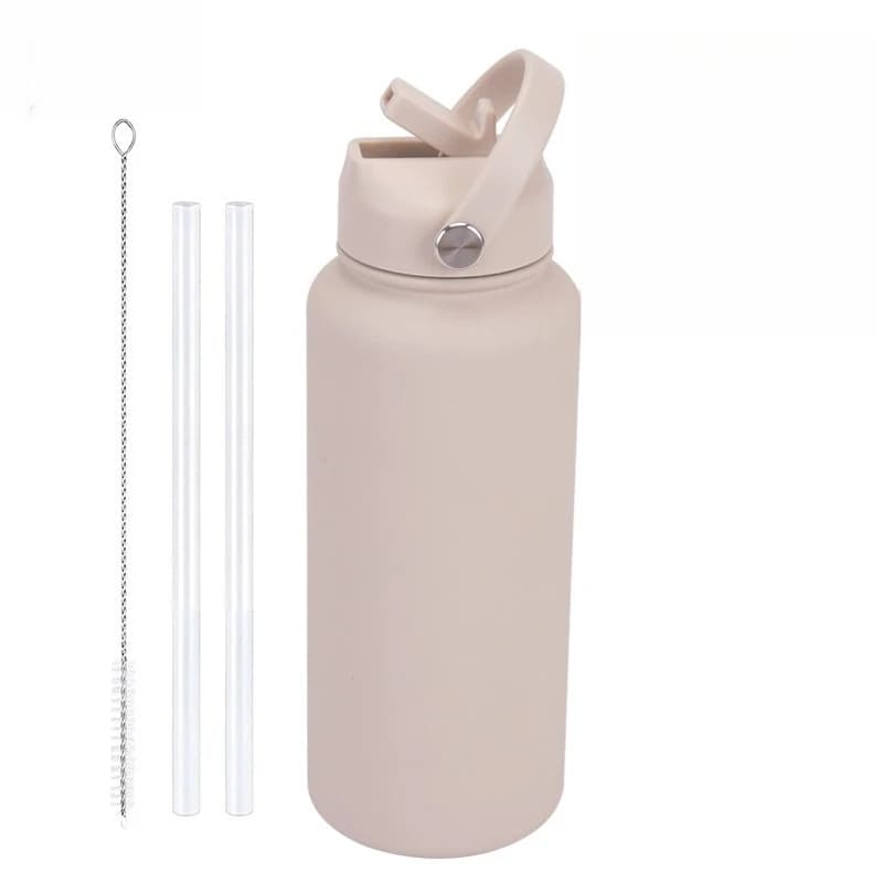 Large capacity stainless steel thermos cup 1000ml portable handle with straw water cup men's and women's outdoor sports kettle