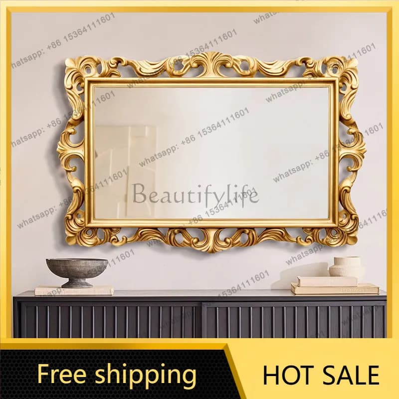 LS French retro horizontal hanging luxury bathroom mirror toilet premium makeup porch decorative mirror