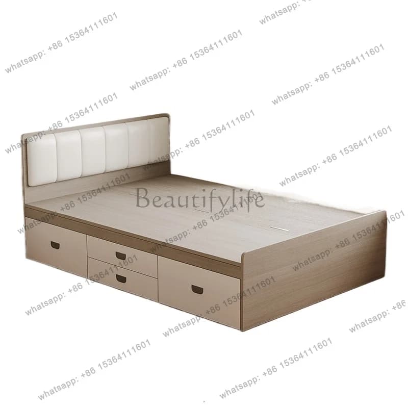 Wood Minimalist Storage Bed Single Tatami Cheap High Quality Apartment Bed Customizable Small Family Muebles Bedroom Furnitures