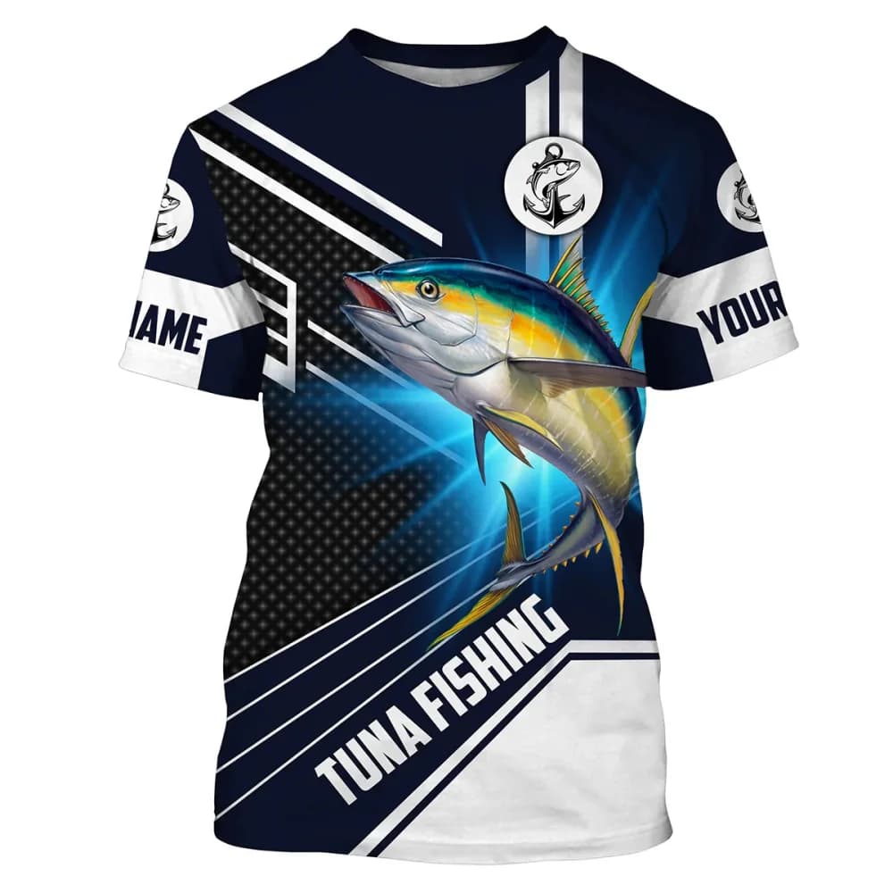 Men's Tuna Marlin 3D Print fishing T-shirt casual short-sleeved shirt with personalized name summer fashion Men's Loose Clothing