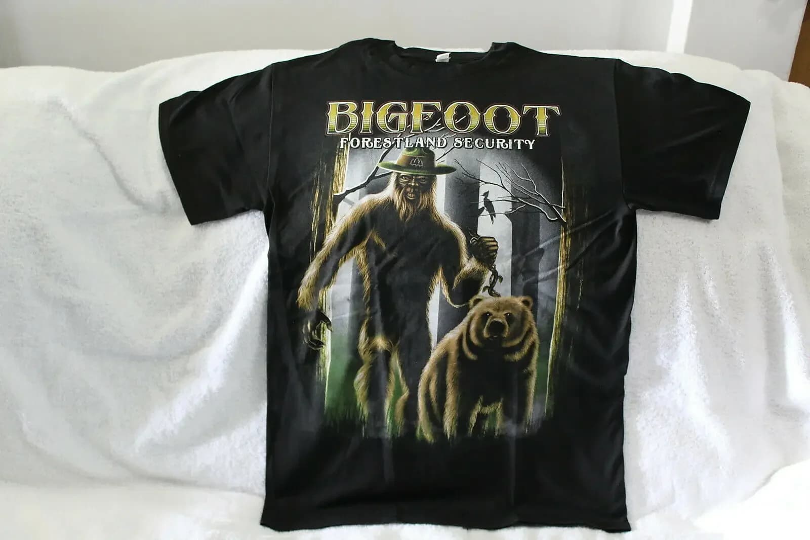 FORESTLAND SECURITY BEAR TREES FOREST SASQUATCH FUNNY T-SHIRT Men's 100% Cotton Casual T-shirts Loose Top Size S-3XL