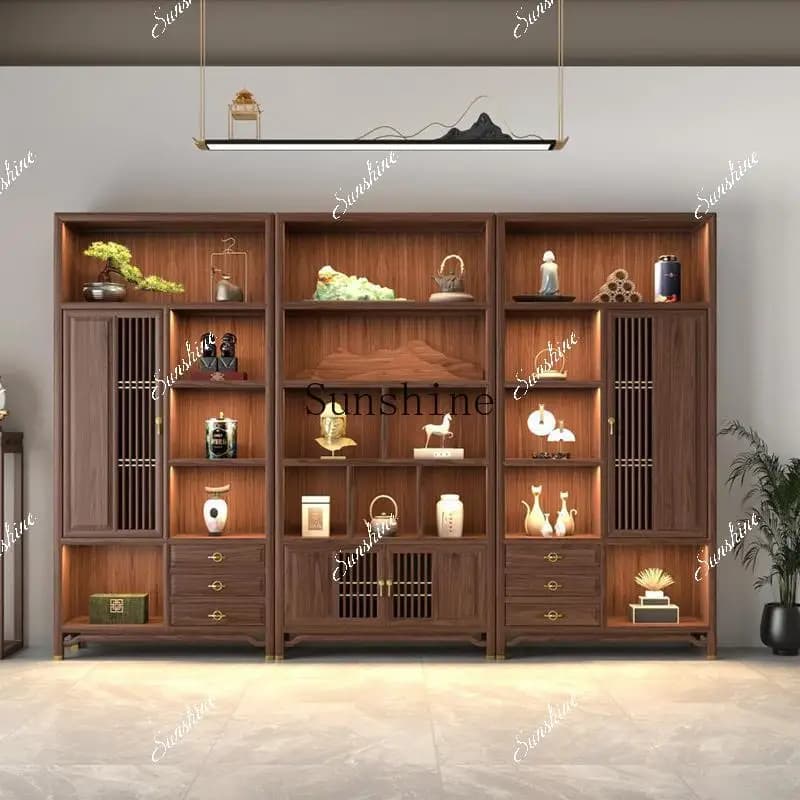 Bogu frame solid wood display cabinet tea room tea cake walnut new Chinese simplicity  FT