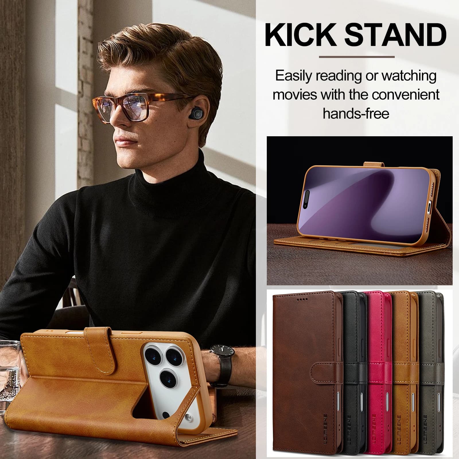 Wallet Stand Case For iPhone 18Promax 17 Pro 16 Pro 15 14 13 12 PU Leather Flip Holster Protect Cover Shockproof Manetic Buckle