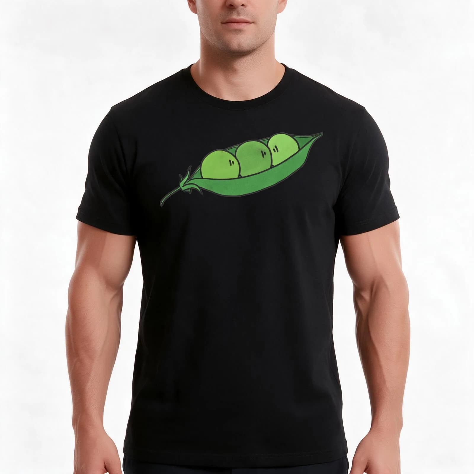 3 peas T-Shirt, Summer Casual Cotton Tee, Oversized Streetwear Tops, Vintage Graphic Print, Loose Fit Short Sleeve, 100% Cotton