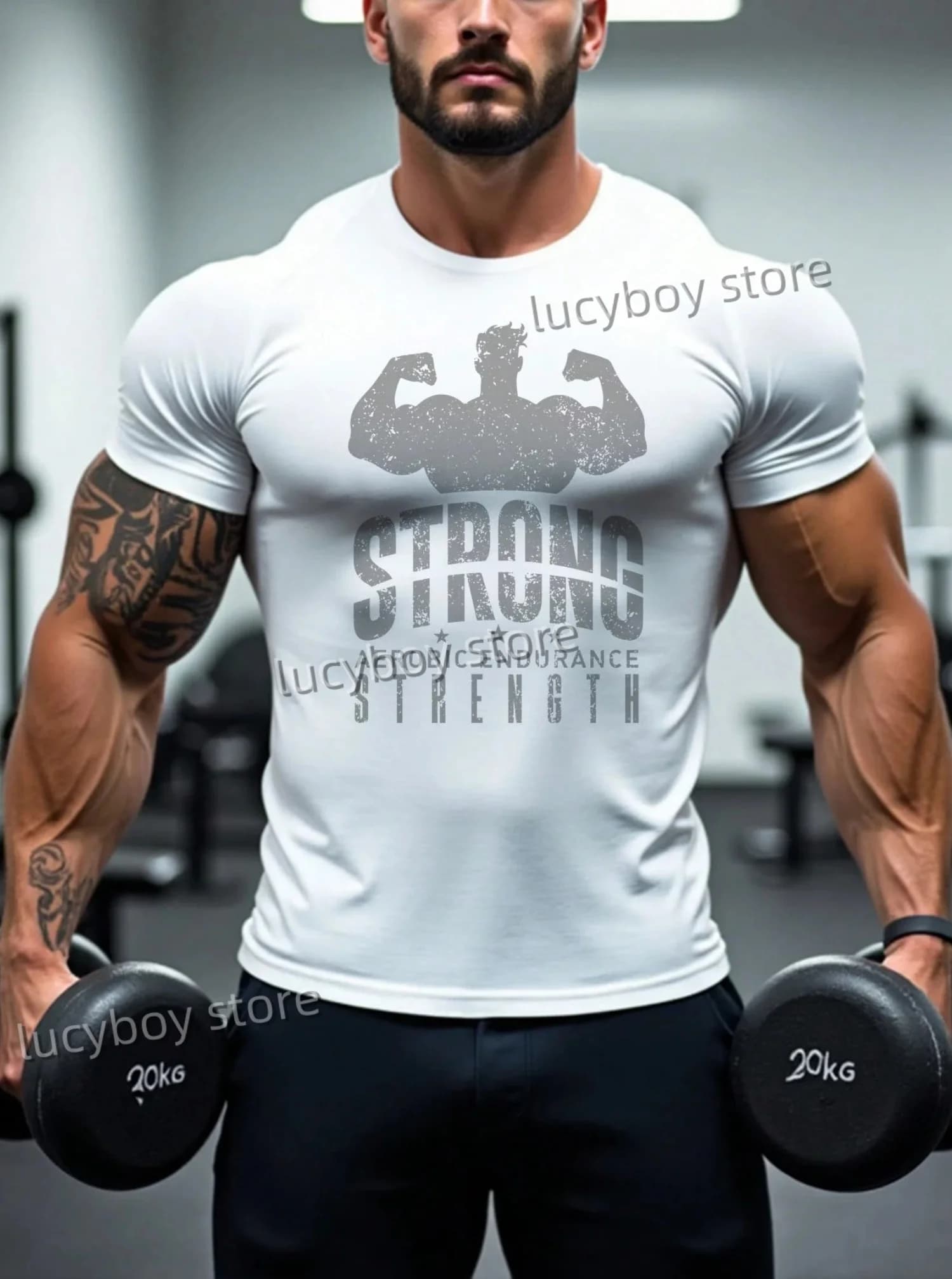 2025 new  STRONG Print Mens Gym  power Training T Shirt  Sports Jogging  Short Sleeve TeesRunning  Men Oversized Clothing Tops