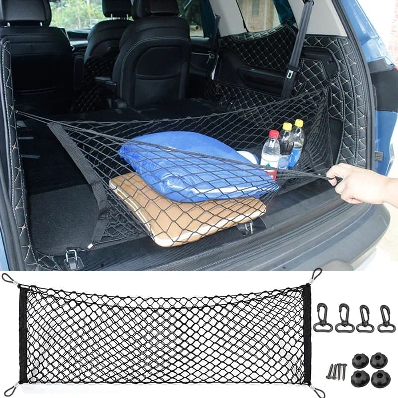 92.5x42CM Car Trunk Rear Storage Cargo Luggage Nylon Elastic Net Holder With 4 Plastic Hooks Pocket For Car Van Pickup SUV MPV