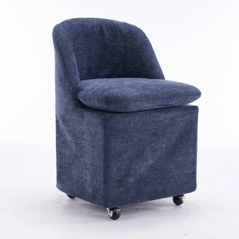 Modern Chenier Fabric Dining Chair with Solid Wood Legs and Universal Wheels