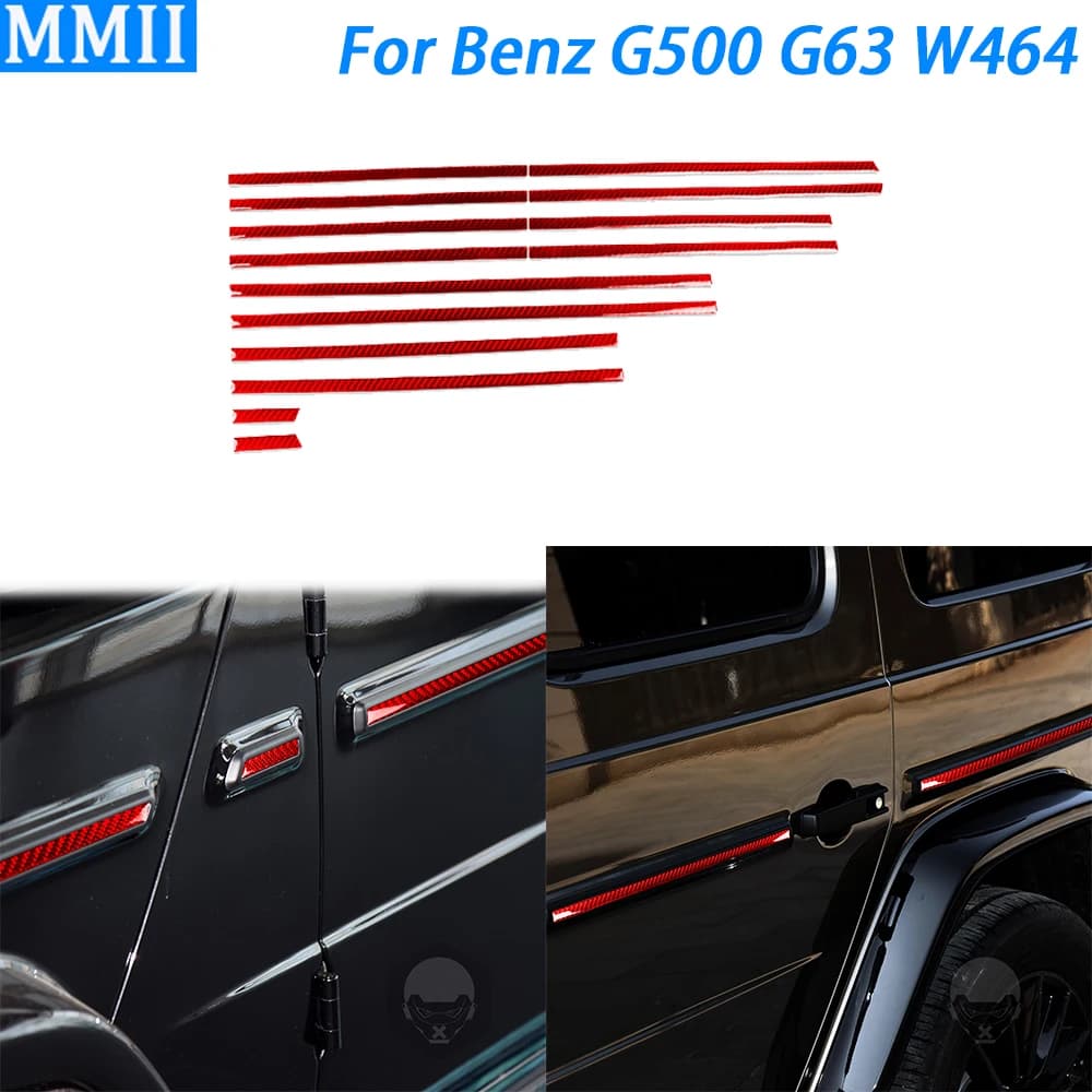 Red Carbon Fiber Exterior Body Waistline Panel Trim Strips Car Accessories Sticker For Mercedes Benz G63 G500 W464 2019-2021