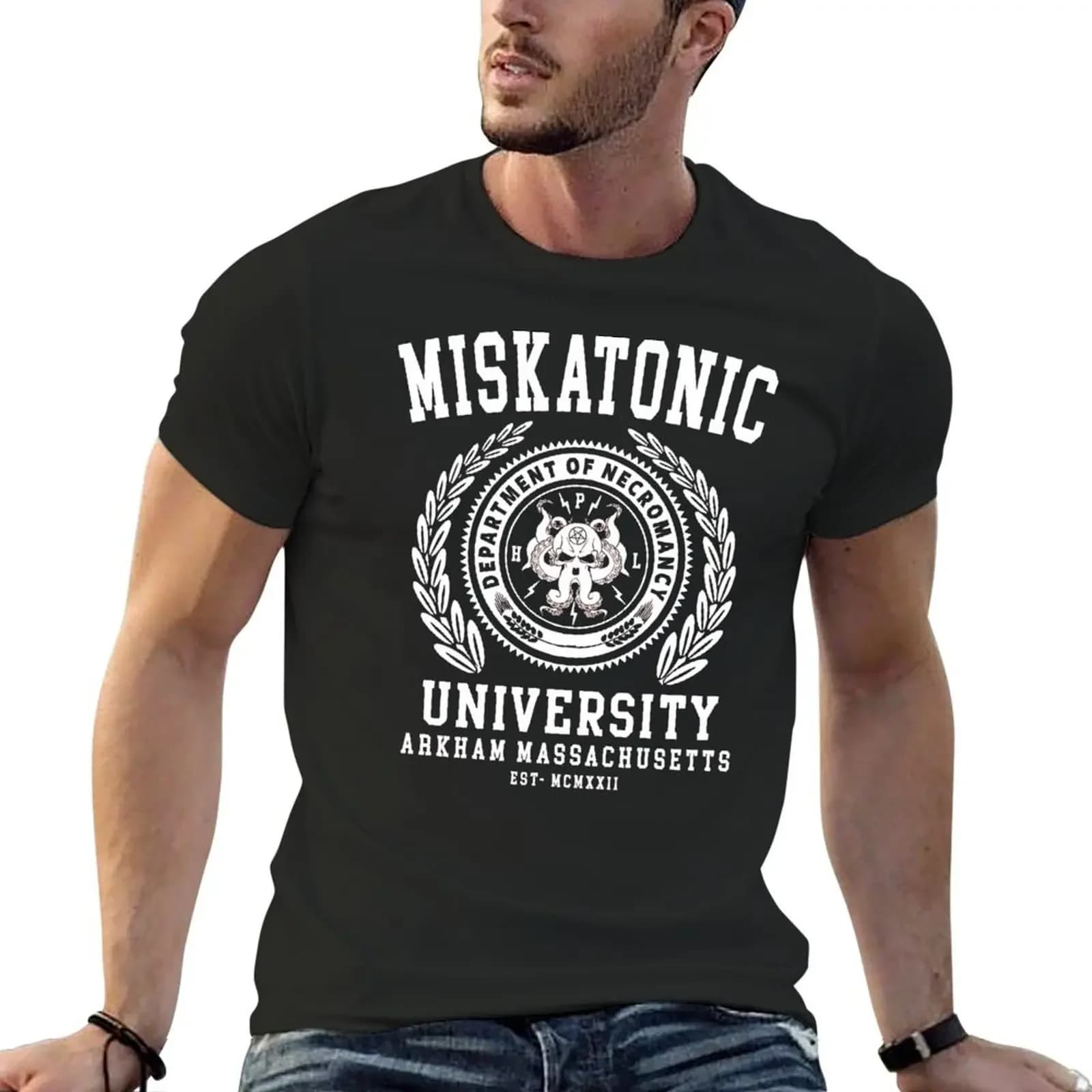 CTHULU AND LOVECRAFT - MISKATONIC UNIVERSITY T-Shirt animal prinfor boys Short sleeve tee anime shirts men