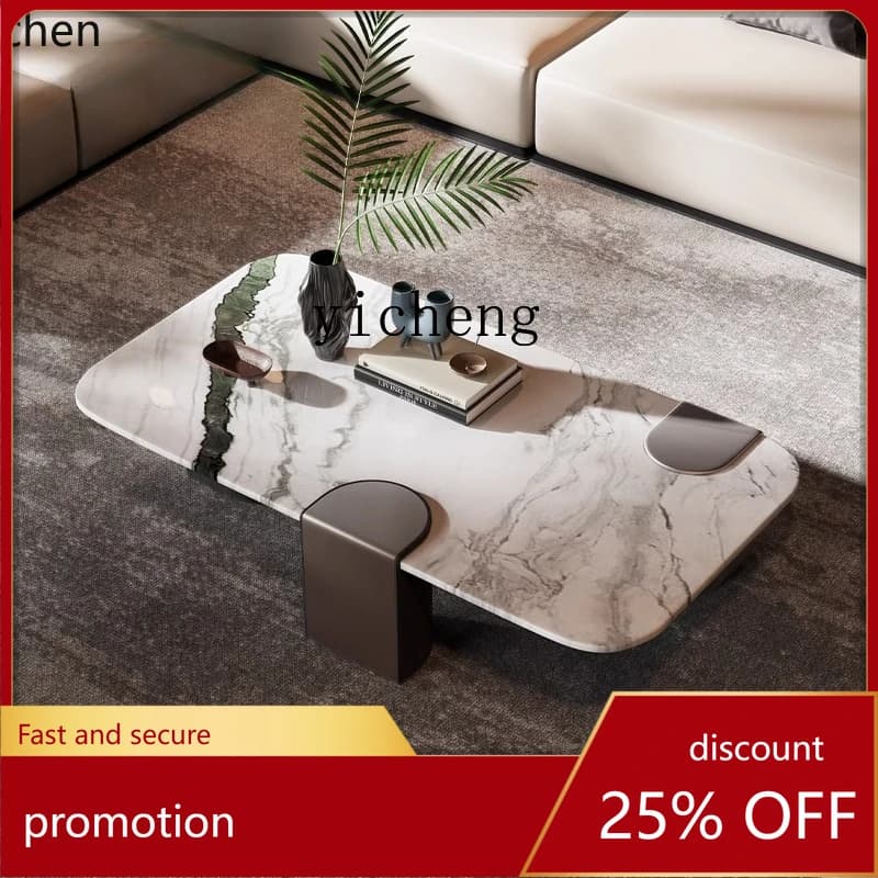 HXL modern minimalist stainless steel ash wood foot natural luxury stone marble rectangular coffee table