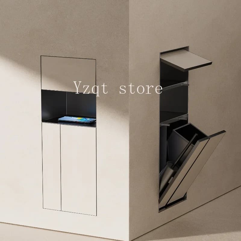 Stainless steel niche toilet trash can embedded tissue box toilet brush storage cabinet stainless steel niche embedded cabinet