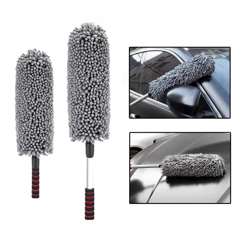 Mopa retráctil para limpieza de coches, cepillo para neumáticos y ruedas, uso dual en húmedo y seco, removedor de polvo con mang