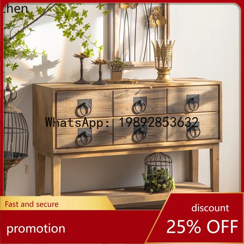 YFY  Sideboard Vintage Solid Wood Chest of Drawers Bedroom Living Room Entryway Wall-Mounted Distressed Storage Cabinet