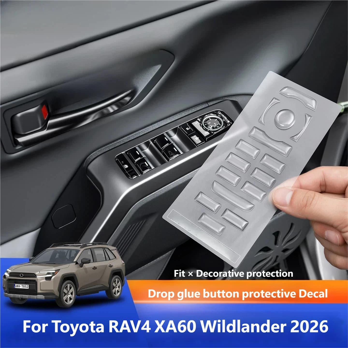 For Toyota RAV4 XA60 Wildlander 2026 TPU Steering Wheel Button Sticker Glue Drop Window Lift Panel Sticker Interior Decal