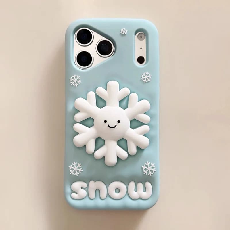 3D Snowflakes Silicone Phone Case for IPhone 12 13 14 15 16 17 18 Pro Max 16Plus with Adjustable Kickstand Soft Cover