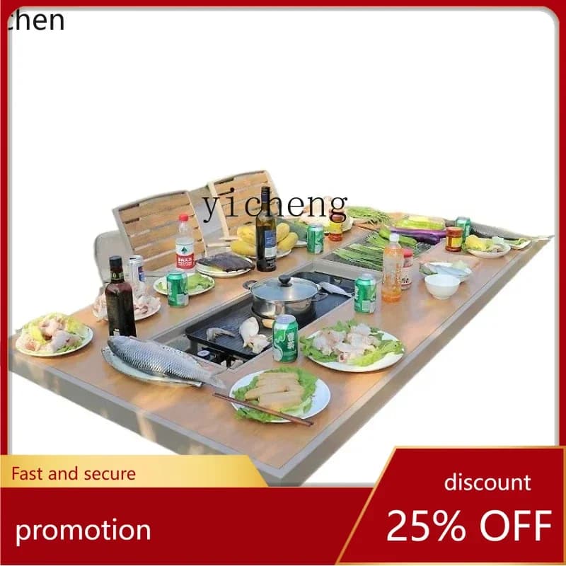 YFY Outdoor Desk-Chair Garden Leisure Barbecue Table and Chair Combination Household Carbon Baking Table  luxury home decor