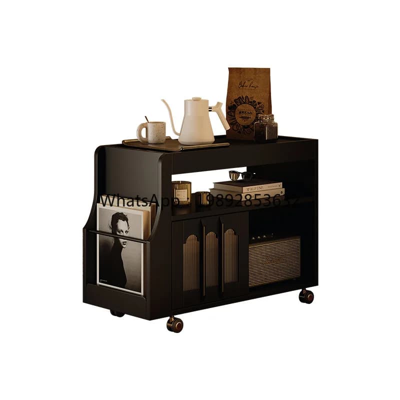 LYY Movable Sofa Side Table Side Cabinet Low Side Cabinet Storage Wine Classical Chinese Simple Living Room Corner Trolley