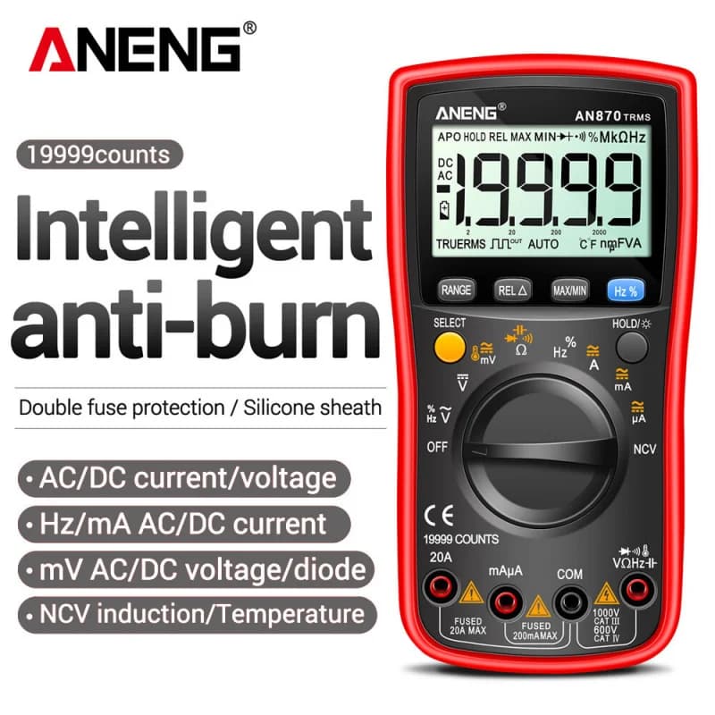 ANENG AN870 Smart Multimeter Digital Profesional 19999 Counts AC Voltage Tester Current NCV Capacitance Resistance Ohm Test Tool