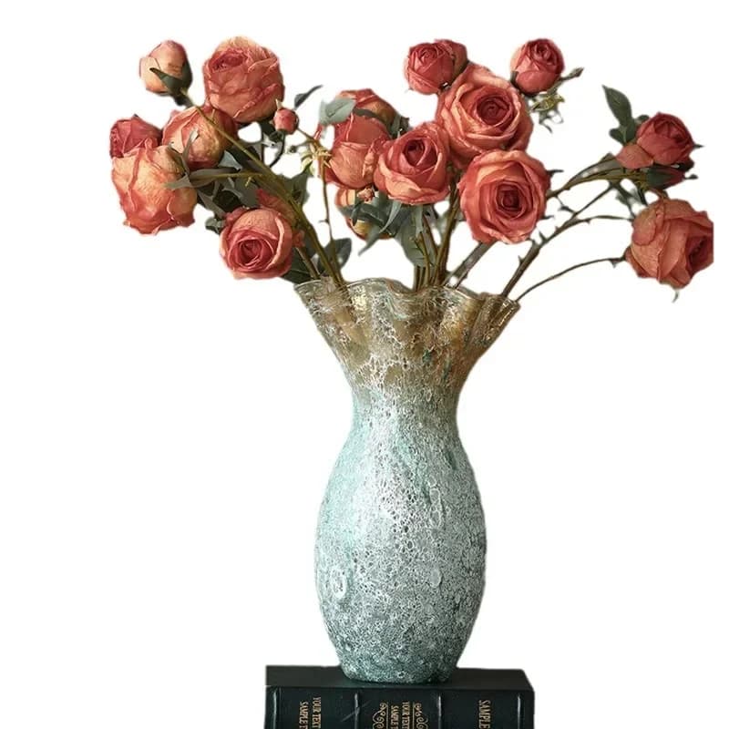 Creative antique pleats handmade wavy mouth cabbage glass vase, home soft countertop hydroponic fruit