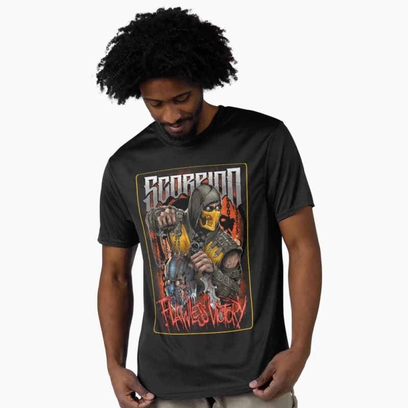 Vintage 90's Mortal Kombat Scorpion Flawless Victory Gift tee for gamer 100% cotton Short Sleeve Graphic T-Shirt All size tops