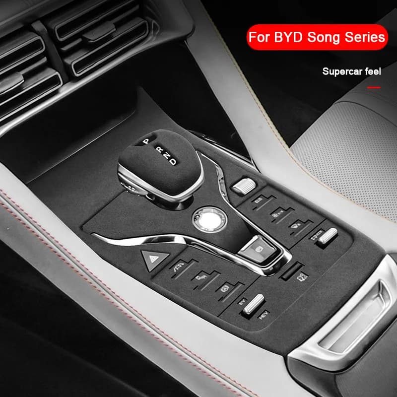 For BYD Song Series Super Suede Gear Car Shift Knob Cover Central Control Button Sticker Decoration Accessories