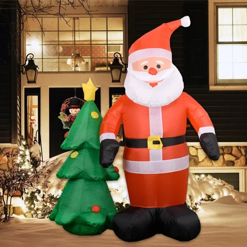 1.8M Christmas Outdoor Decoration Inflatable Santa Claus Tree with LED Lights Xmas Blow Up Yard Decoration for Home Garden Lawn