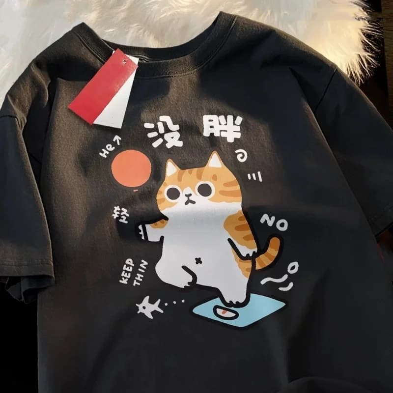 Funny Not Fat Cat Graphic Tee For Men Women Comfort Fit Breathable Crew Neck T-Shirt Perfect For Casual Wear Outdoor Activities