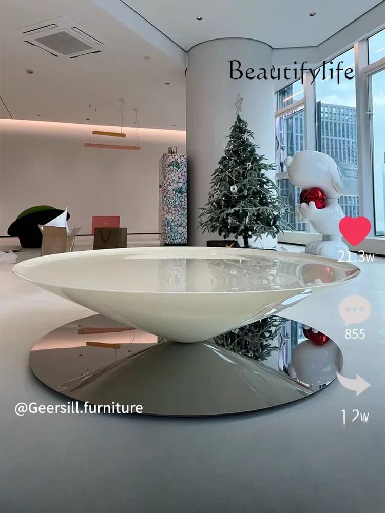 X French Cream Conical Suspended Flying Saucer Coffee Table Extremely Simple Modern Living Room Household Italian Style