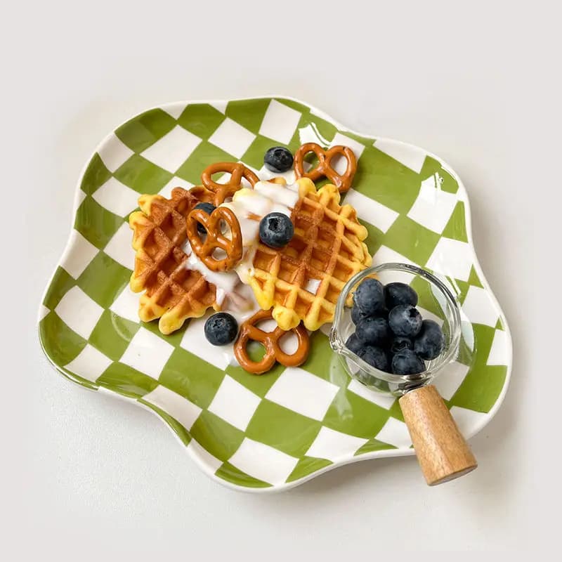 New Checkerboard Ceramic Plate Jewelry Storage Plate Tableware Dessert Plate Dessert Plate Home Decoration Retro Dinner Plate
