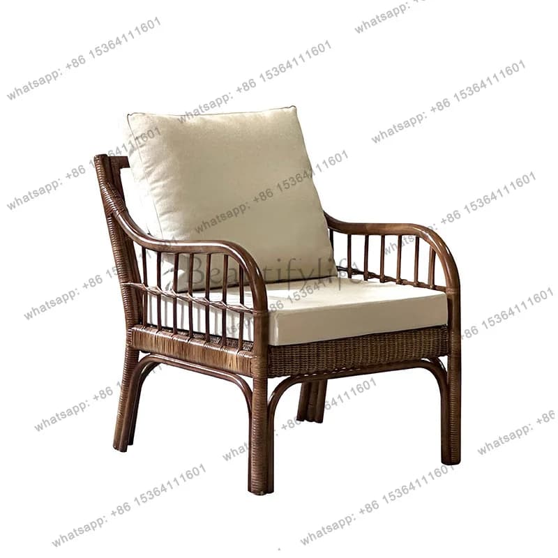 Nordic armrest rattan sofa chair wabi sassafi backrest Indonesian rattan woven single chair