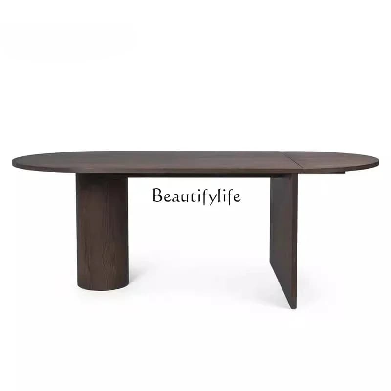 LJY*Solid wood folding dining table oval retractable French Italian black oval medieval minimalist long table