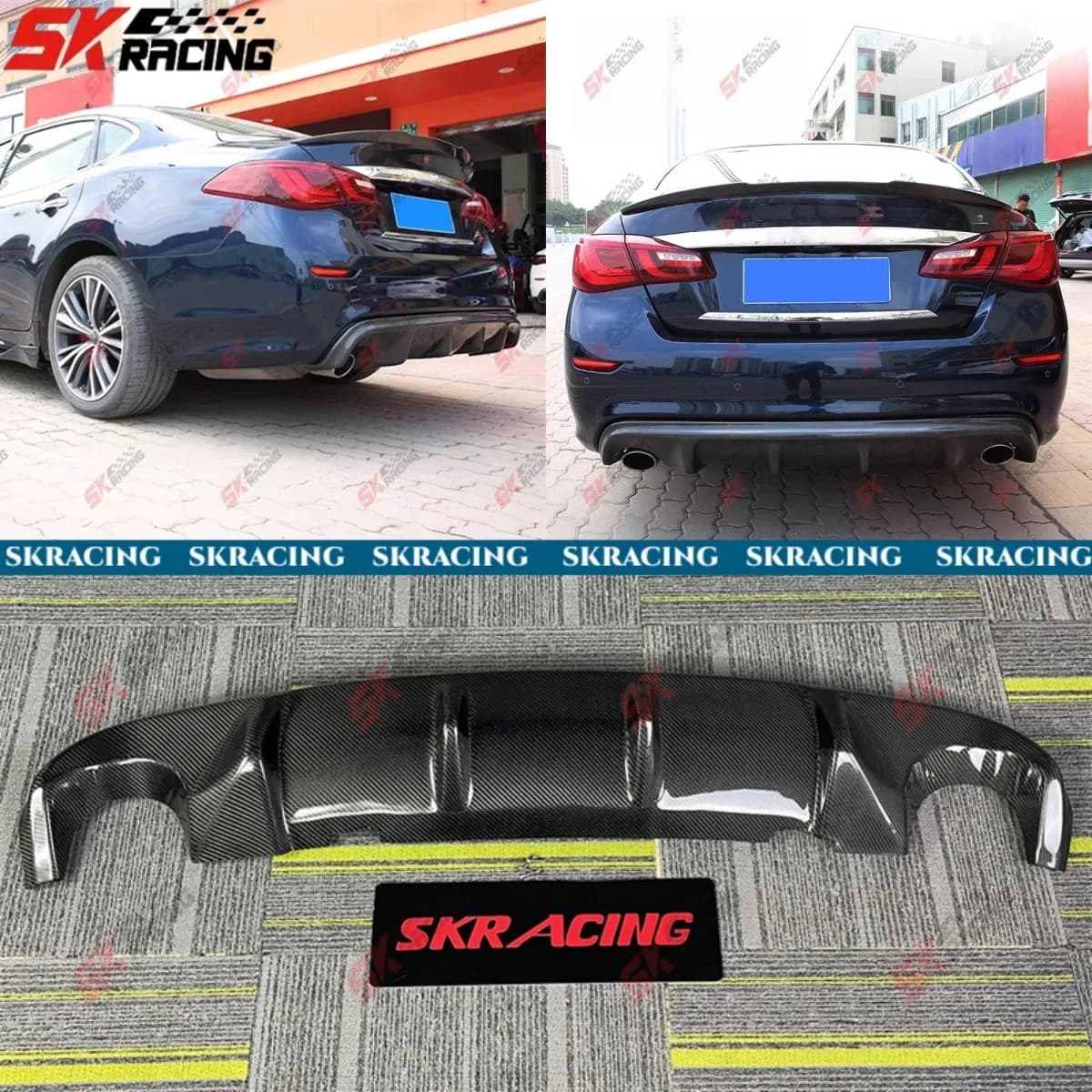 Forged/Carbon Fiber/Black Rear Bumper Diffuser Lip For INFINITI Q70 Q70L 15-19
