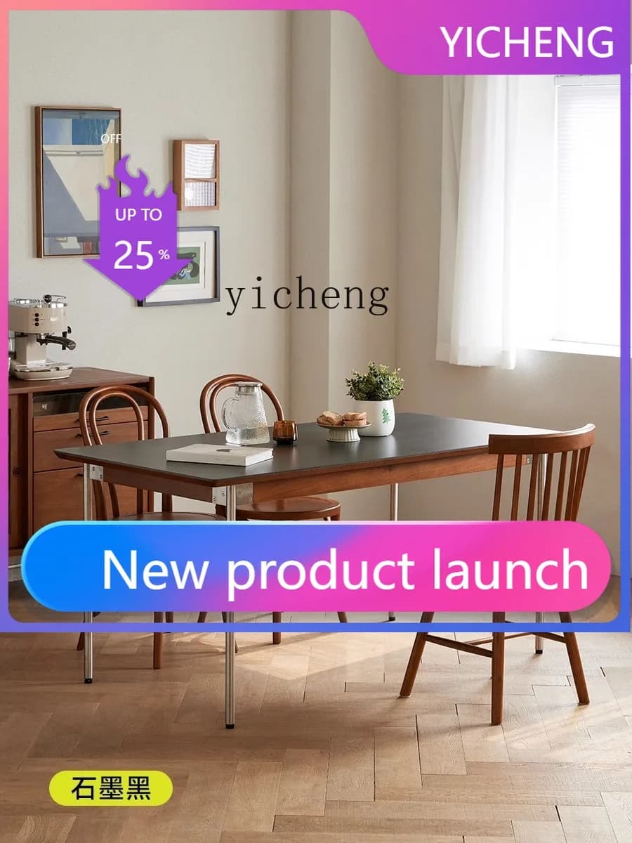 LYY  Vintage White Stone Dining Table Retro Solid Wood Home Use Small Apartment Rectangular Natural Wood Furniture
