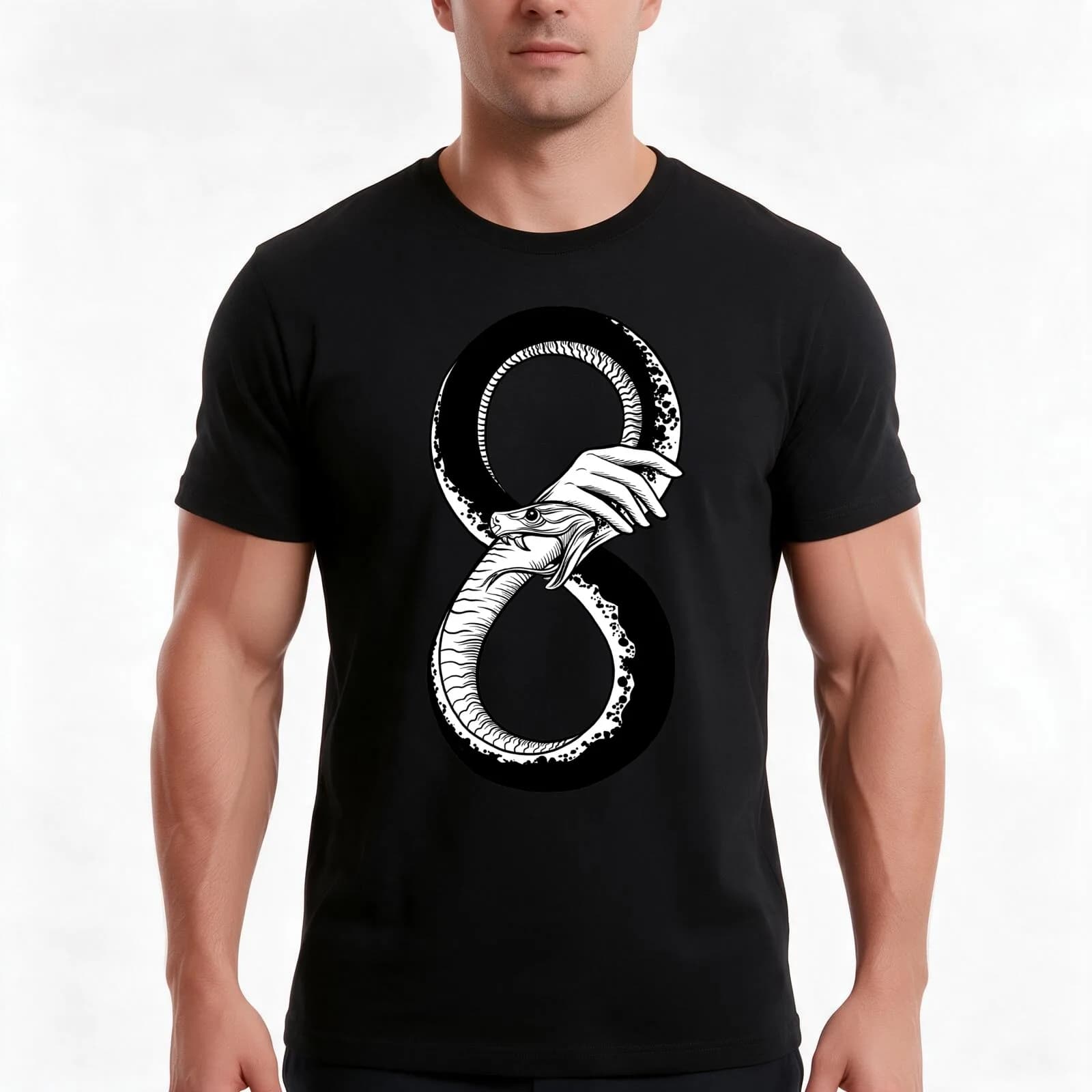 Ouroboros T-Shirt, Summer Casual Cotton Tee, Oversized Streetwear Tops, Vintage Graphic Print, Loose Fit Short Sleeve