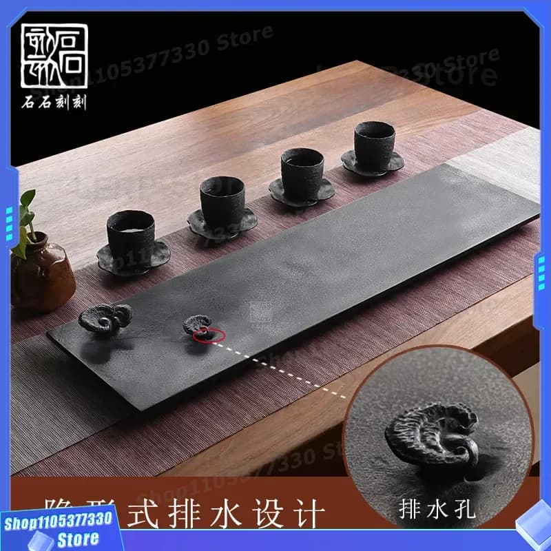 Natural Black Gold Stone Tea Tray Dry Brewing Slate Drainage Table for Office Home Use Kung Fu Tea Set Accessories Decor