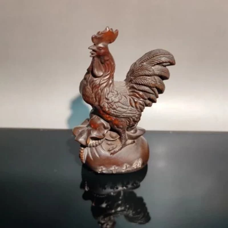 vintage wooden ornament carving mini rooster statue cock Animal decorative Gift