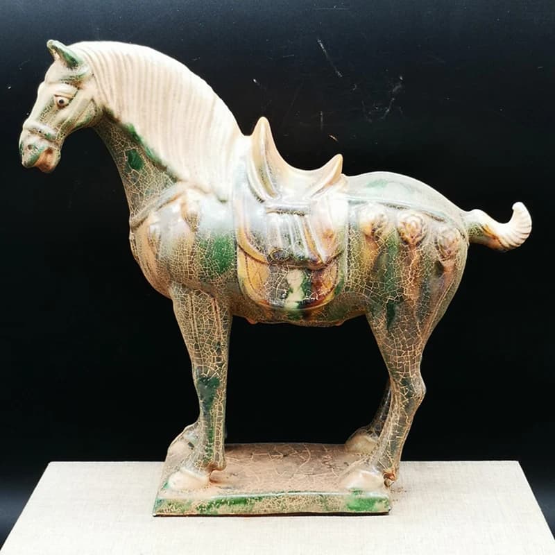 8.0 Inch Chinese Tang Tri-Color Glazed Ceramics Green Porcelain Statue War Horse