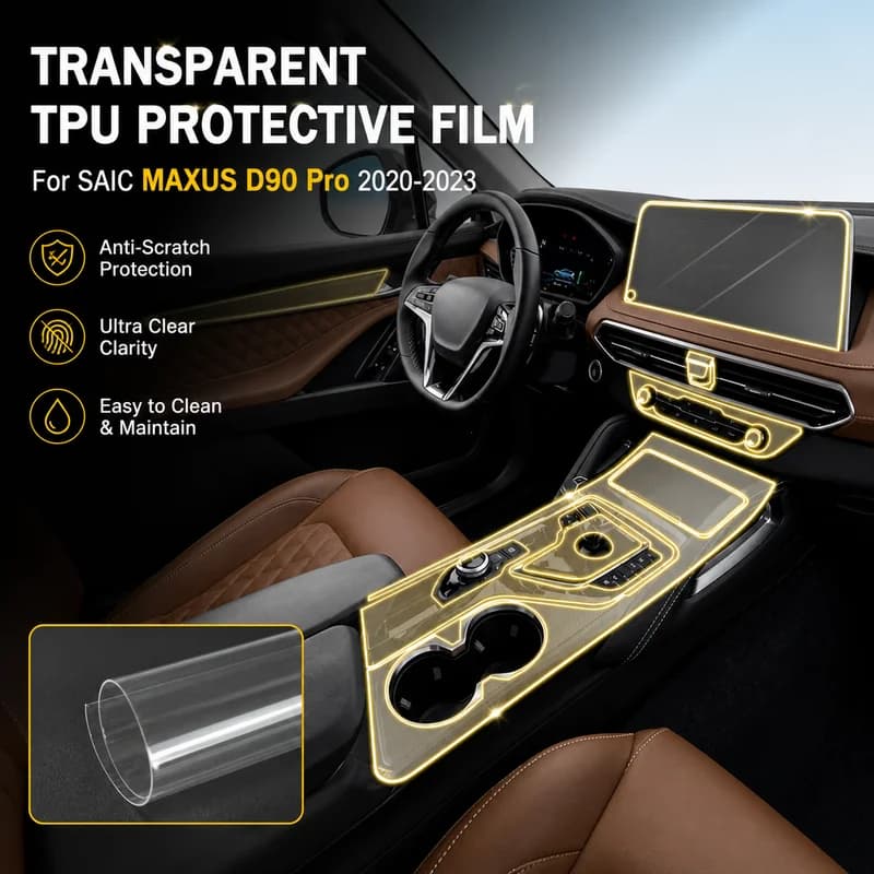 For SAIC MAXUS D90 Pro 2020-2023 Car Dashboard Center Console Screen Interior Transparent TPU Protective Film