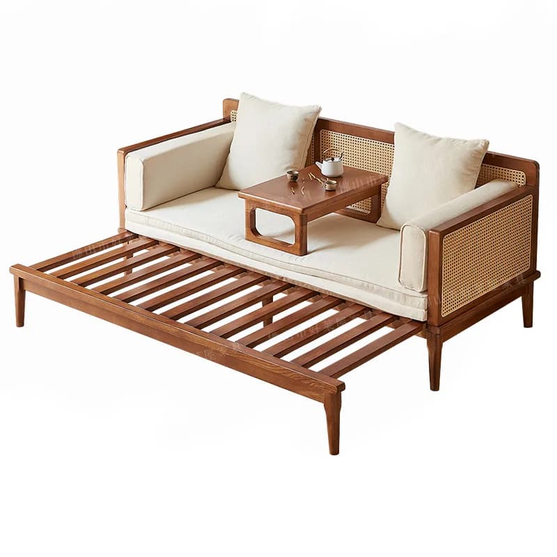 CX solid wood new Chinese double sofa, simple and modern small apartment rattan