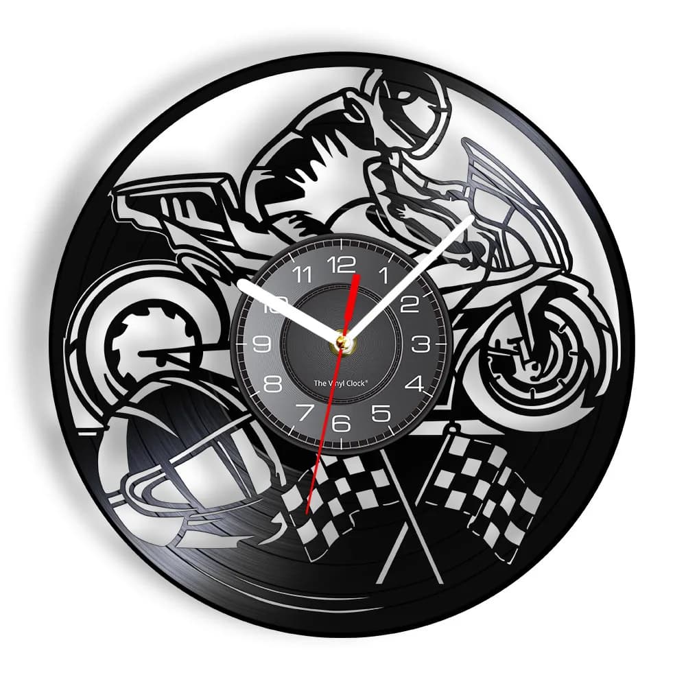 Motorcycle Racing Vinyl Record Wall Clock Motorbike Retro Music Album Home Decor Silent Wall Watch Motorcyclist Racer Rider Gift