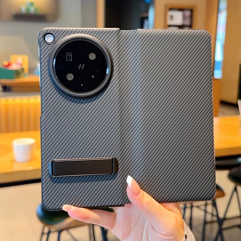 Luxury Carbon Fiber Texture Skin-Friendly Matte Leather Folding Bracket Case For OPPO Find N6 Shockproof Back Cover Accessories