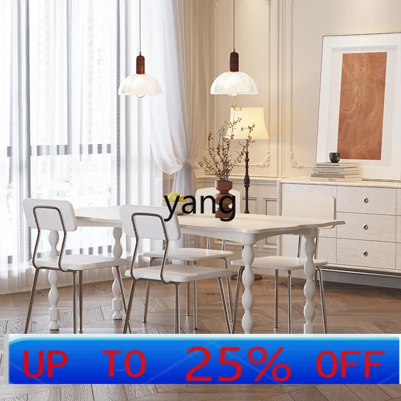 LHH  all solid wood medieval cream style dining table minimalist oval household dining table