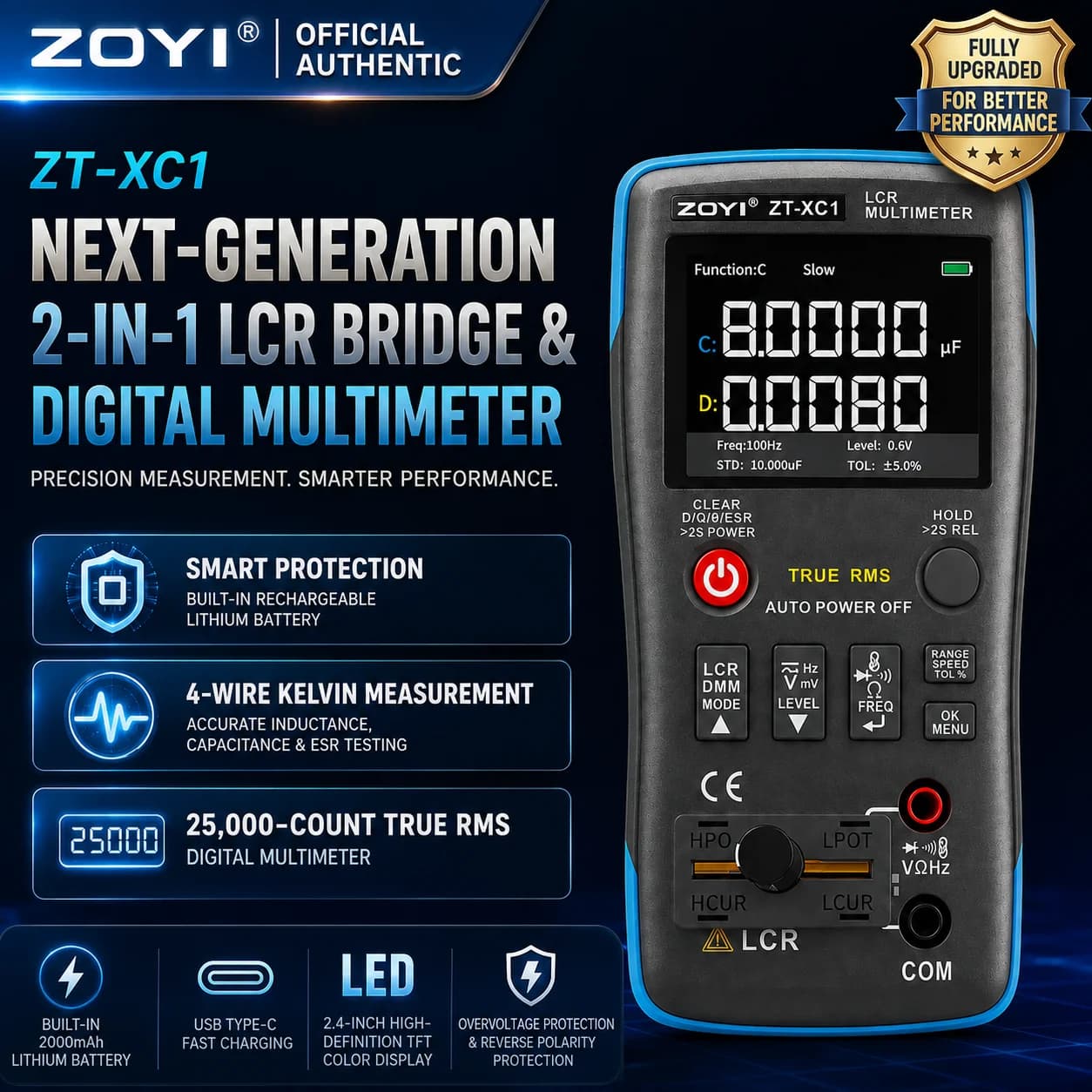 ZOYI XC1 New Generation LCR Bridge Multimeter Precision Measure V R Diode for Electrician Repair Tool
