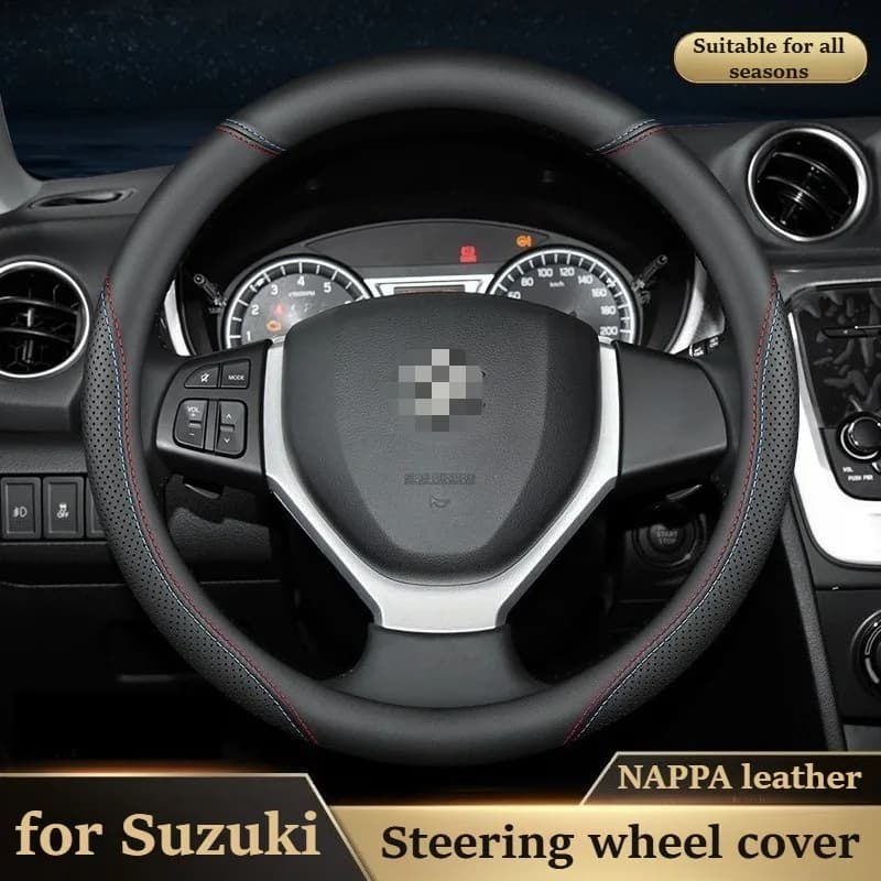 Premium Nappa Leather Car Steering Wheel Cover for SUZUKI Celerio‌ SX4 S-Cross‌ Fronx Wagon R X5 Swift Alivio Suzuki Accessories