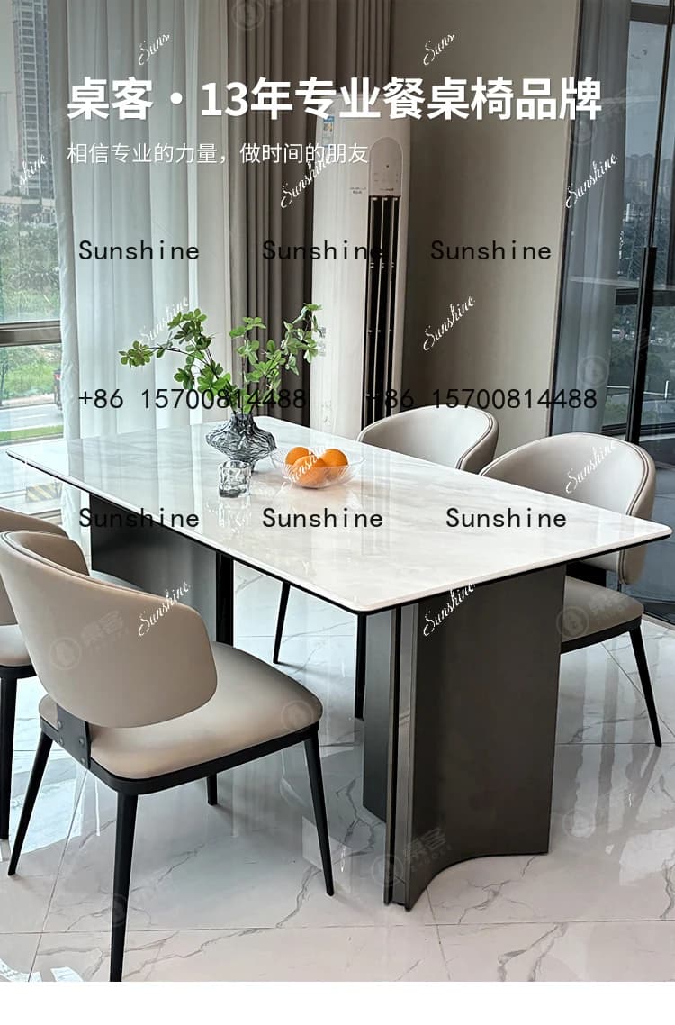 Light luxury microcrystalline stone dining table High-end modern simple luxury stone Natural marble Supercrystalline stone FT