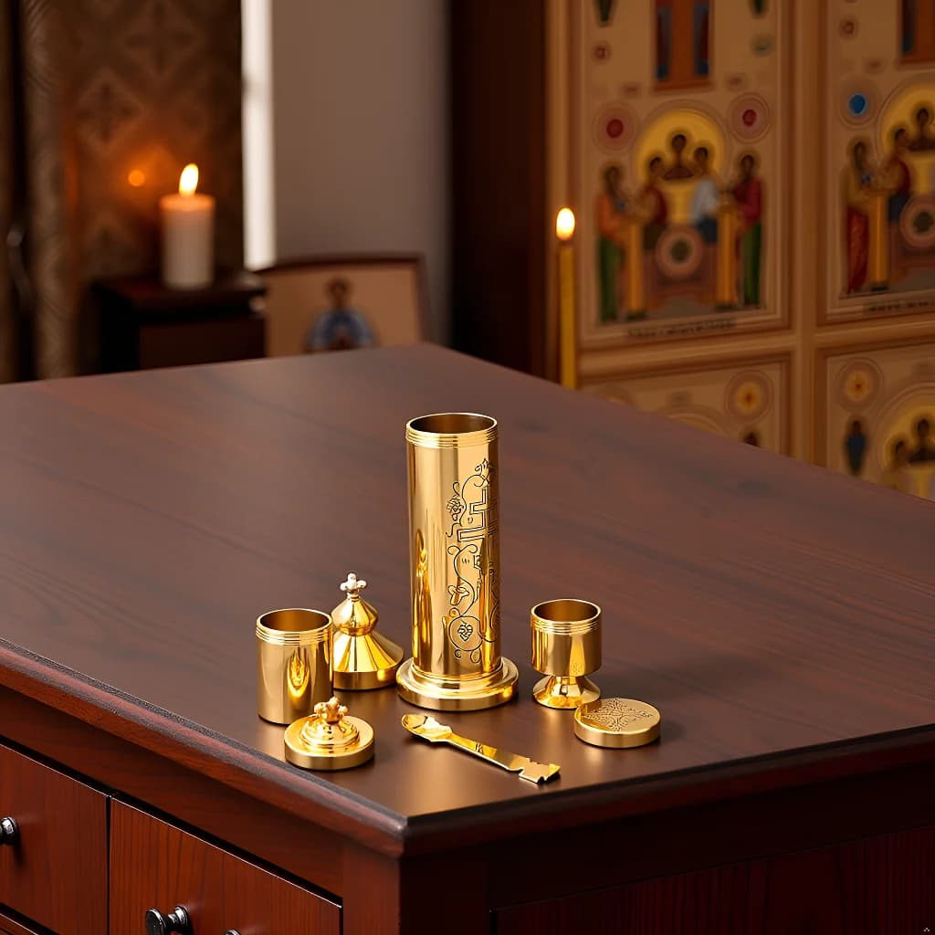 HTISOK New Dongzheng Lamp Religious Oil Lamp Zinc Alloy Dongzheng Cross Design Metal Holy Water Cup, Suitable for Family Worship